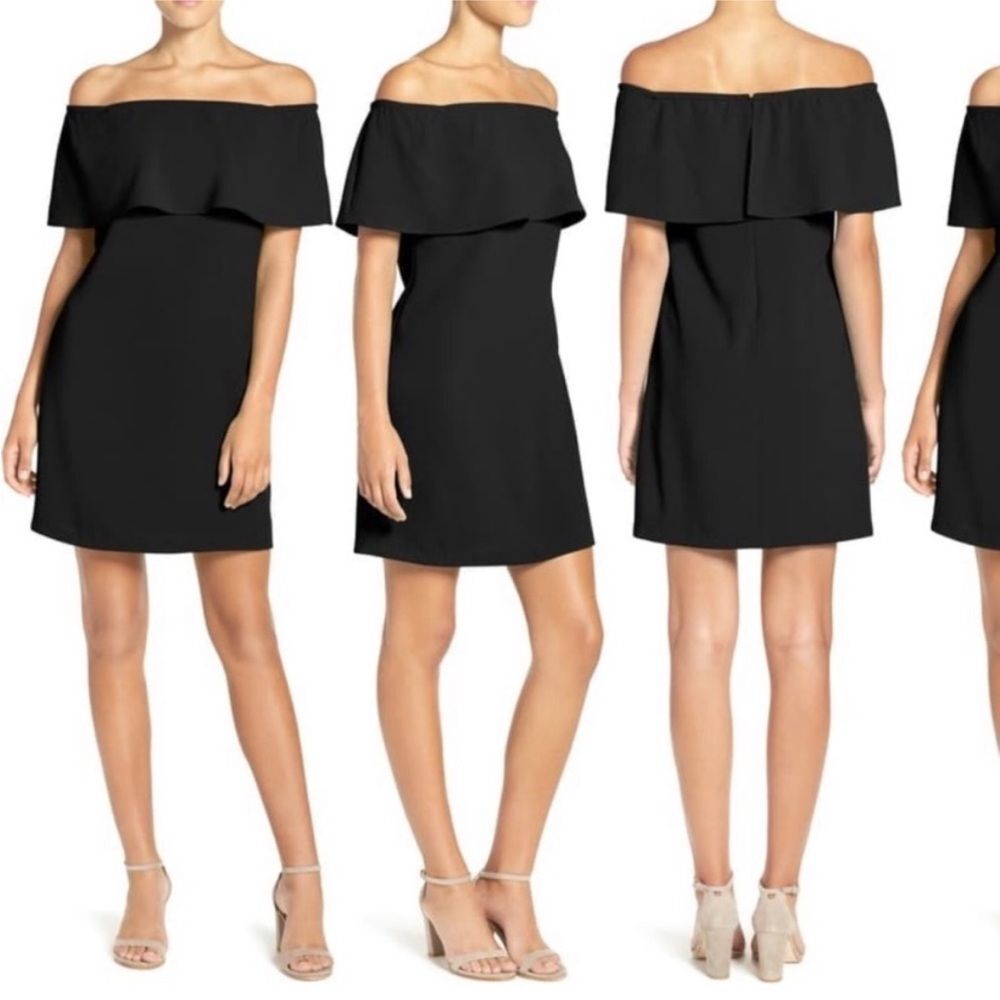 Host pick-NWOT Charles Henry Women Black Crepe Off-the-Shoulder Sheath Dress XS
